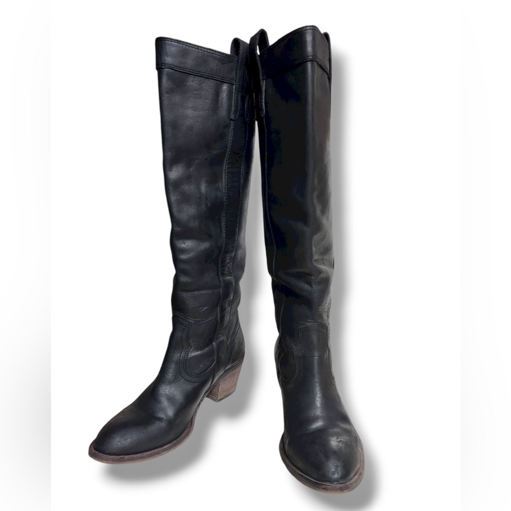 GUESS Black Leather Knee High Western Boots Size 6.5 VINTAGE